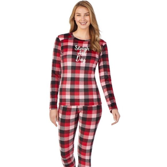 Cuddl Duds Womens Red Black Plaid Soft Pajamas Loungewear 2 Pc Sets Sz M New - Picture 3 of 12